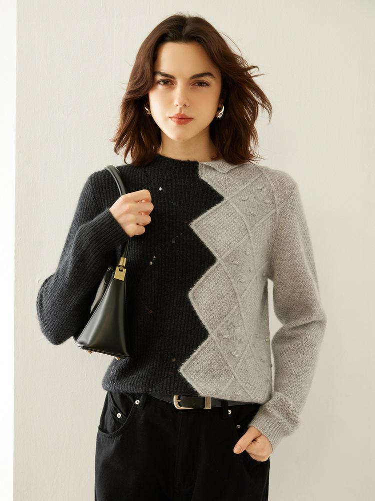 Thick Cashmere Half-High Collar Irregular Knit Loose Sweater