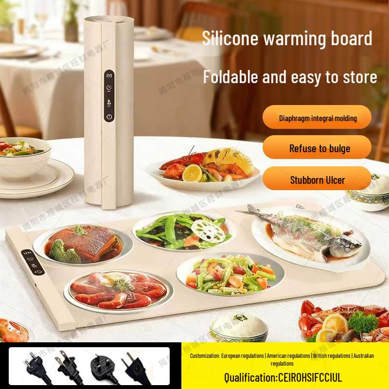 Foldable Silicone Heated Food Plate with Digital Display - Multi-functional Warming Board for Winter/Autumn Silicone Heated Plate [Milk Coffee Color, US Plug]