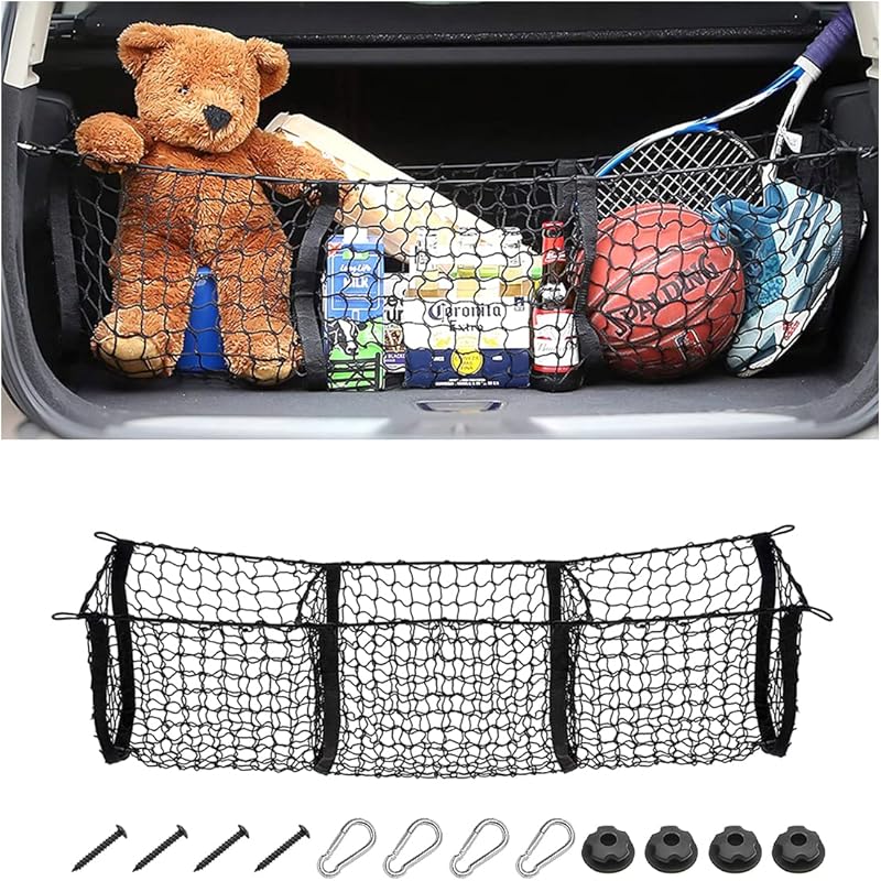 Hanemia Car Rear Cargo Net, Adjustable Elastic Storage Organizer Net, Trunk Cargo Storage Net, Universal Fit For Car, Vehicle, SUV (35.4" X 11.8")