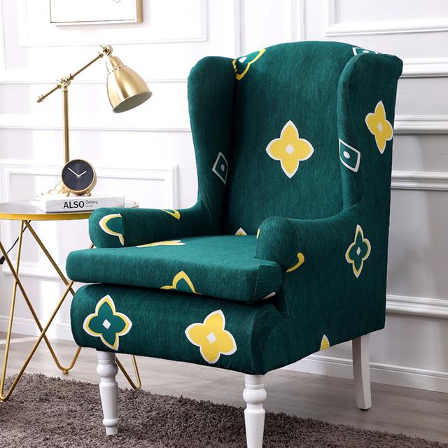 Sell -Nordic 2pc /Set Arm King Back Sofa Chair Cover Elastic Armchair Wingback Wing Dining Sofa Back Chair Cover Stretch Protector