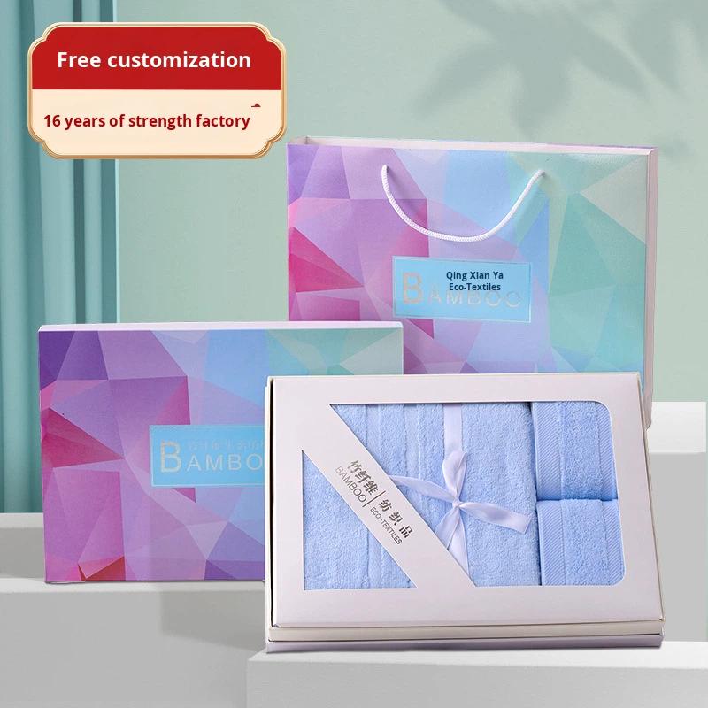 Bamboo Fiber Towel Bath Towel Three-piece Set Gift Box Souvenir Business Employee Welfare Gift 3&380g&Two towels + 1 bath towel розовый