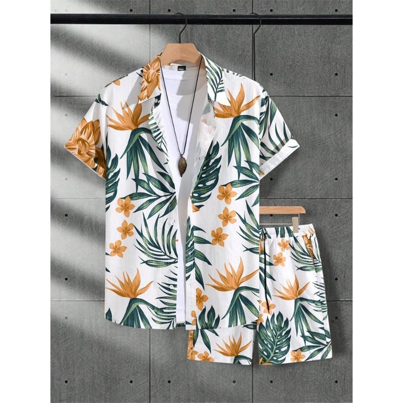 2026 Herren Kurzarmhemd Set Luxuriöser Retro Musterdruck Lässige Mode Täglich Sommerurlaub