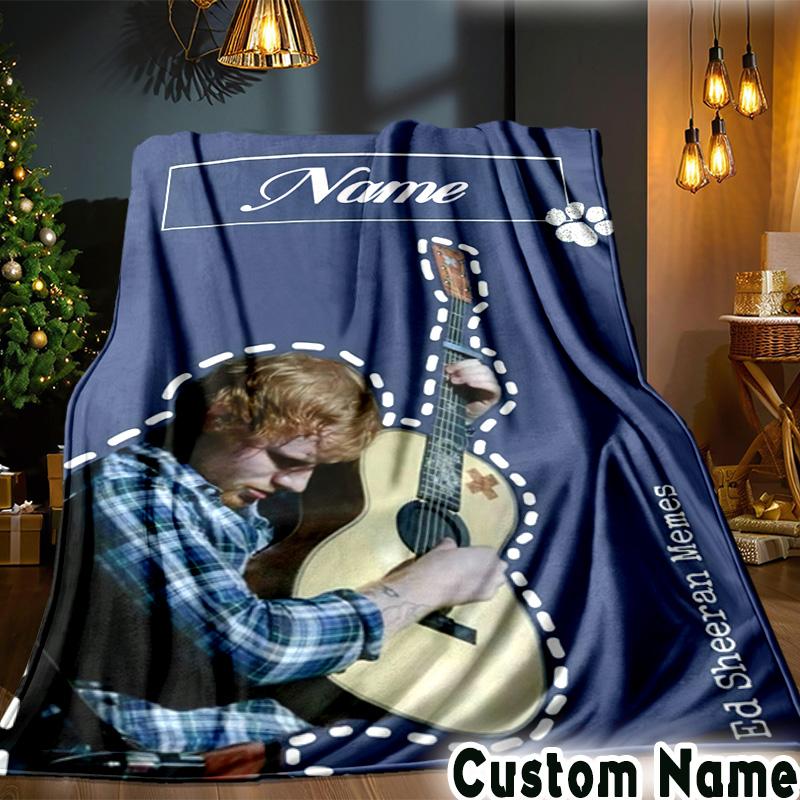 Custom Name Ed Sheeran music Throws Blanket Flannel Blankets for Couch Bed Gifts for Men Women Picnic blanket Christmas fan gifts