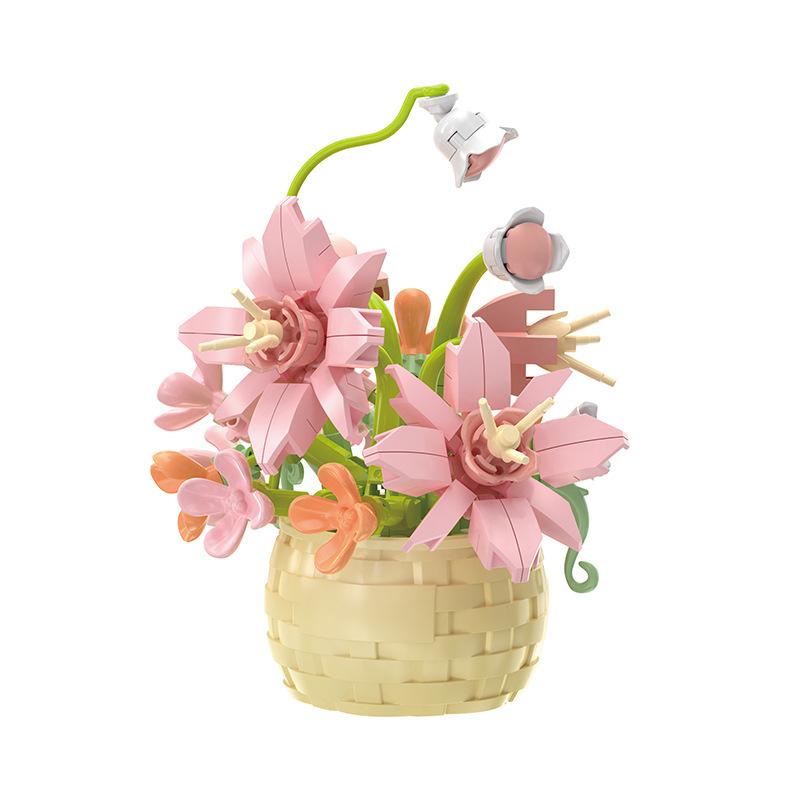 Blocuri de construcție floare cu particule micro diamant Grădină bonsai Decor romantic de birou Set model plantă în ghiveci Jucării pentru copii