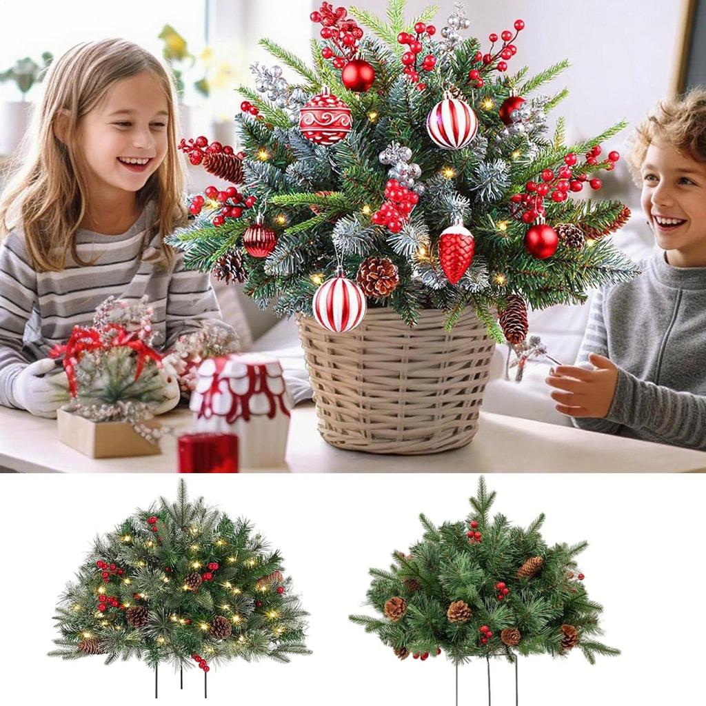 Outdoor Christmas Urn Filler Urn Filler Outdoor Ornaments Branches Ornaments Sparkling Light Decor For Cemetery Porch Front Yard