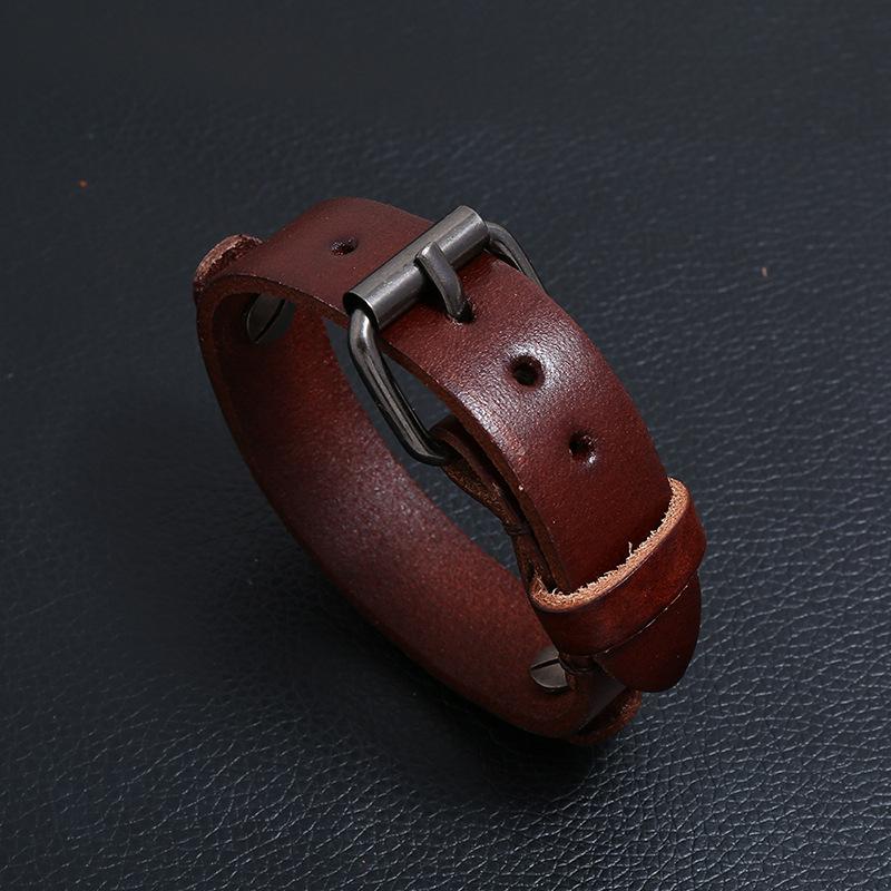 VOQ Double Layer Genuine Leather Wrap Wristband Adjustable Bracelets Cuff Bangles Men Fashion Punk Vintage Jewelry