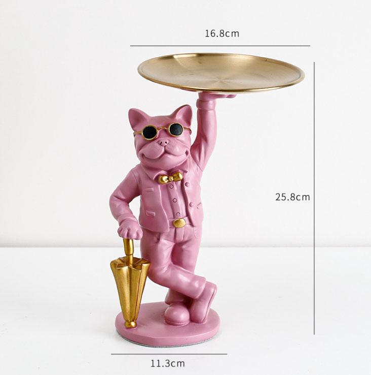 Statue Bulldog Statue Storage Tray Resin Art Home Decoration Sculpture Figurine Animal Lover Collection Study Room Ornament