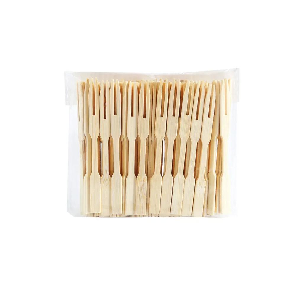 80pcs -Bamboo Disposable Wooden Fruit Fork Dessert Cocktail Set Party Home Household Decor Tableware Supplies