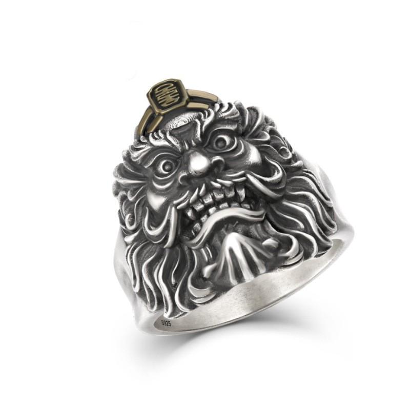 Adjustable Sterling Khong Kui Finger Ring Men Women Vintage Ethnic Style Statement Jewelry