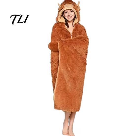 Gemütlicher Schlafanzug Tier-Tragbare Decke Hoodie, Übergröße Fleece-Sweatshirt für Erwachsene, Bequeme Umhang-Schlafkleidung, Halloween-Cosplay-Kostüm mit Plüschkapuze