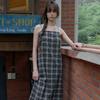 Elssibeui Cotton Plaid Check Strap Dress_Black