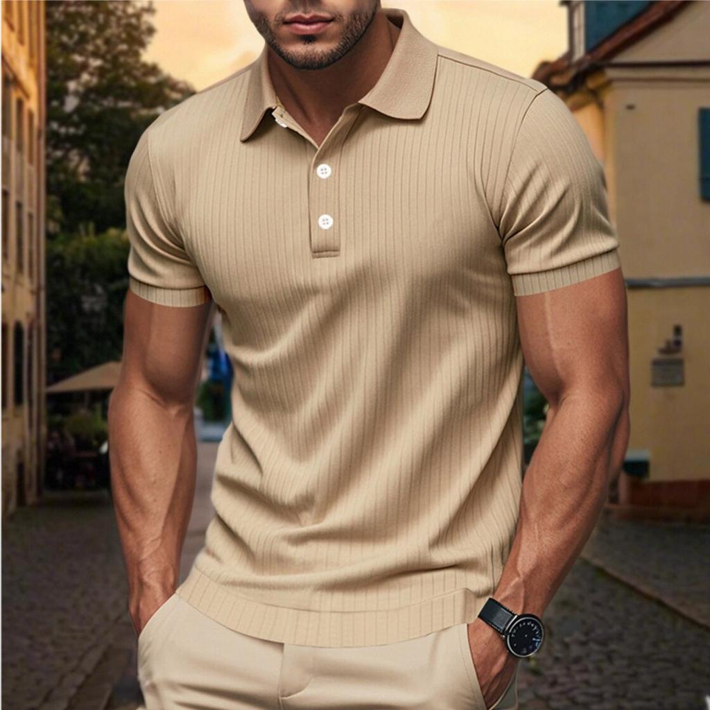 Summer Men's T-shirt Strip Quick-drying Stretch Lapel Shirt