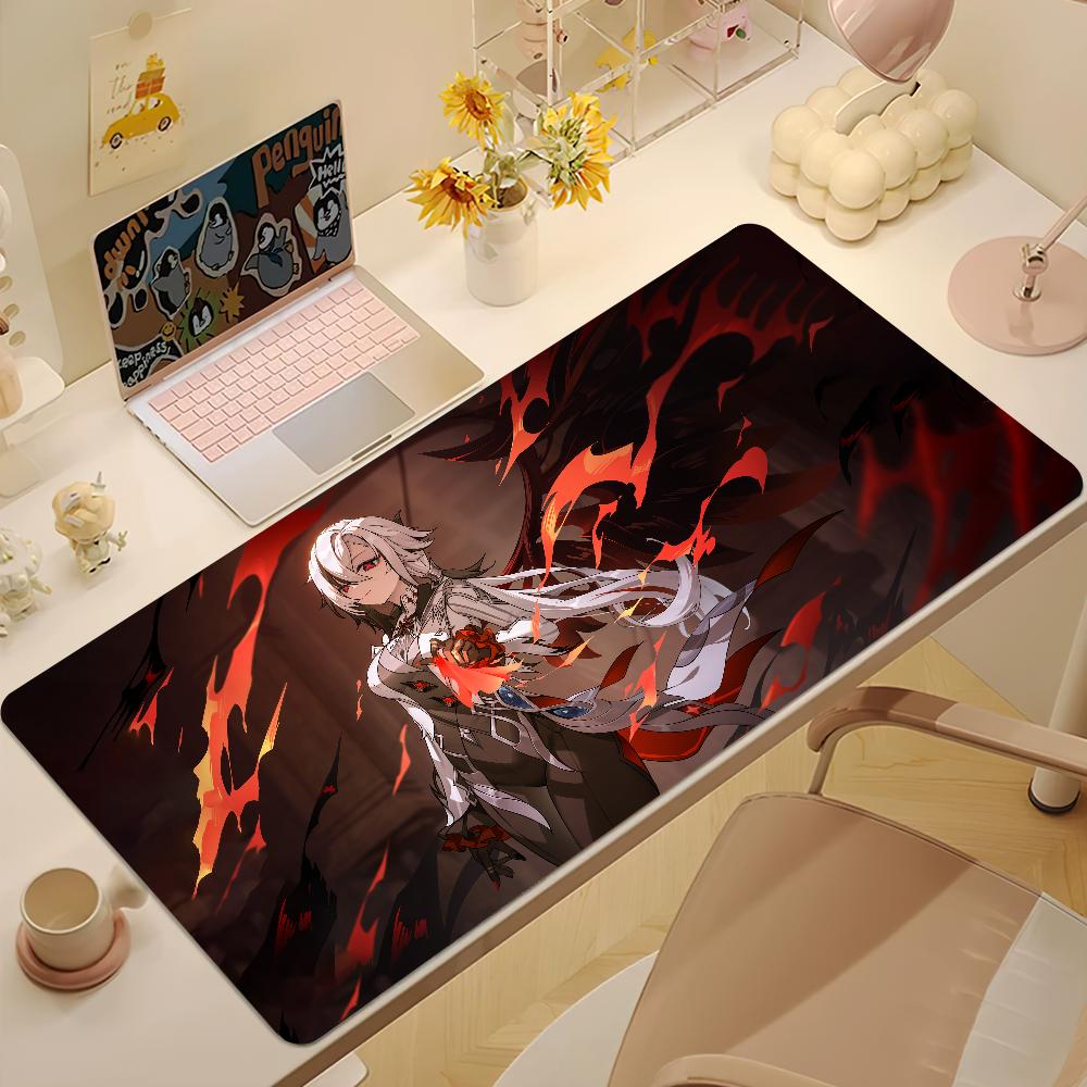 Anime Arlecchino Mouse Pad Large NonSlip Gaming Desk Mat Laptop Keyboard Tray Office Pc Rubber Genshin Impact Soft Black