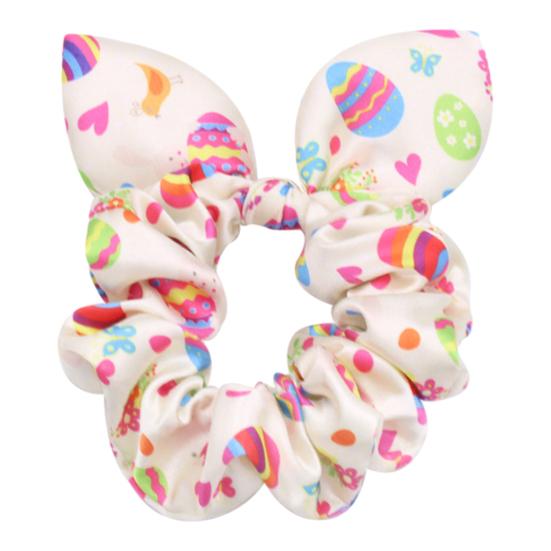 

5Pcs Women Hair Tie Three-Dimensional Rabbit Ear Bow Shape Easter Egg Print Hair Rope Bun Ponytail Holder Hair Accessory B