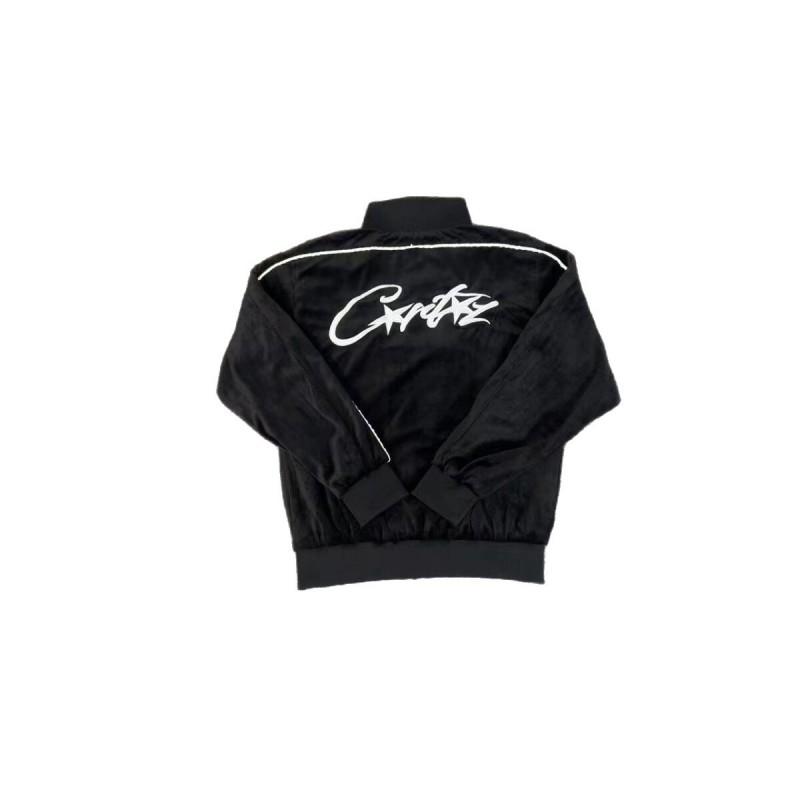 High-Quality CORTEIZ Embroidered Velvet Zip-Up Jacket Straight-Leg Pants Set Young Men