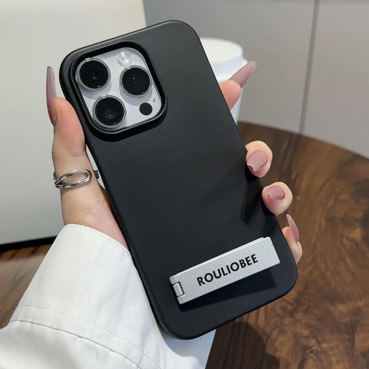 

Имитация жидкого силикона Силиконовый чехол для телефона, защитный чехол для iPhone16Pro, подставка для Apple 15plus, чехол для 14max iPhone16plus чёрный