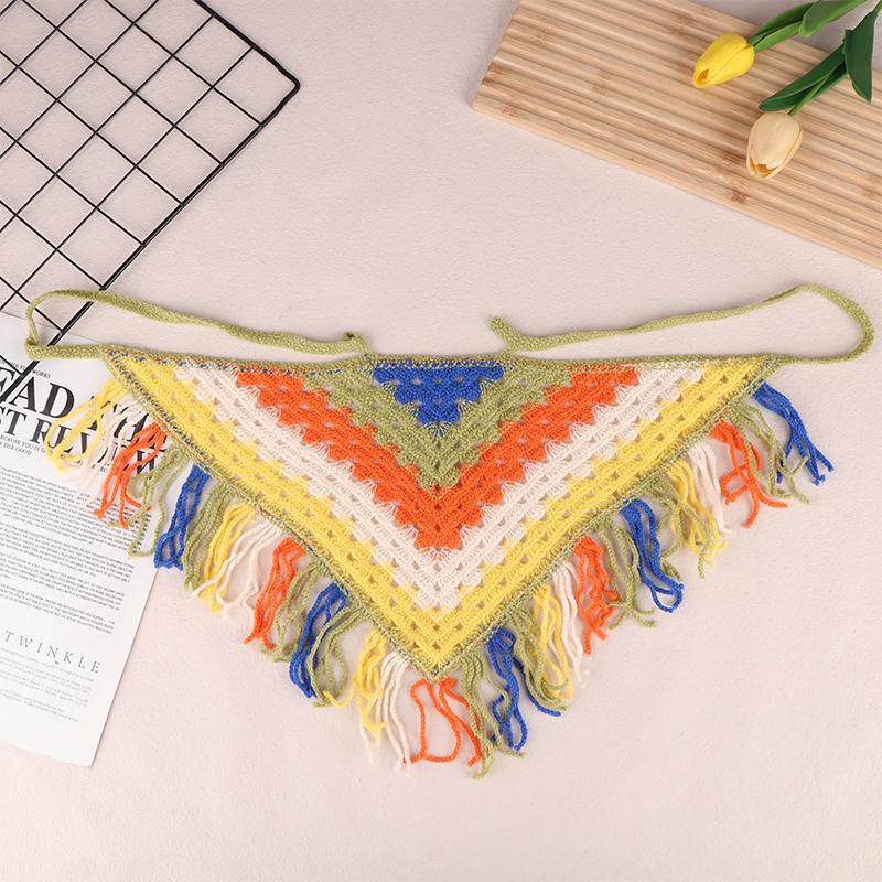 В'язана гачком трикутна хустка з вирізами, богемний тюрбан, шарф для волосся, багатофункціональне використання, етнічний стиль, поясна прикраса