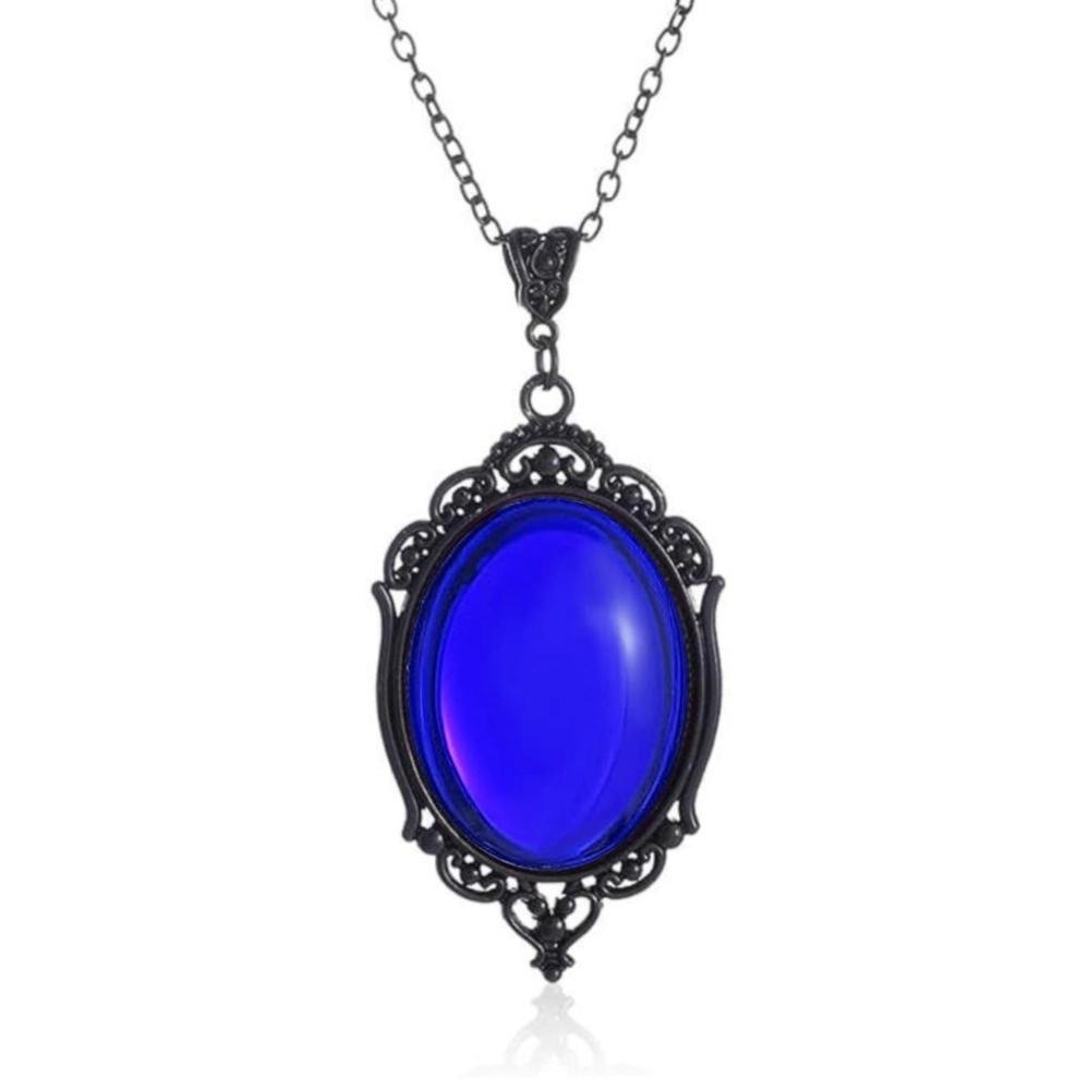 Retro Gothic Geometric Ellipse Relief Green Crystal Pendant Necklace for Women Hallowmas Party Jewelry Accessories Gifts