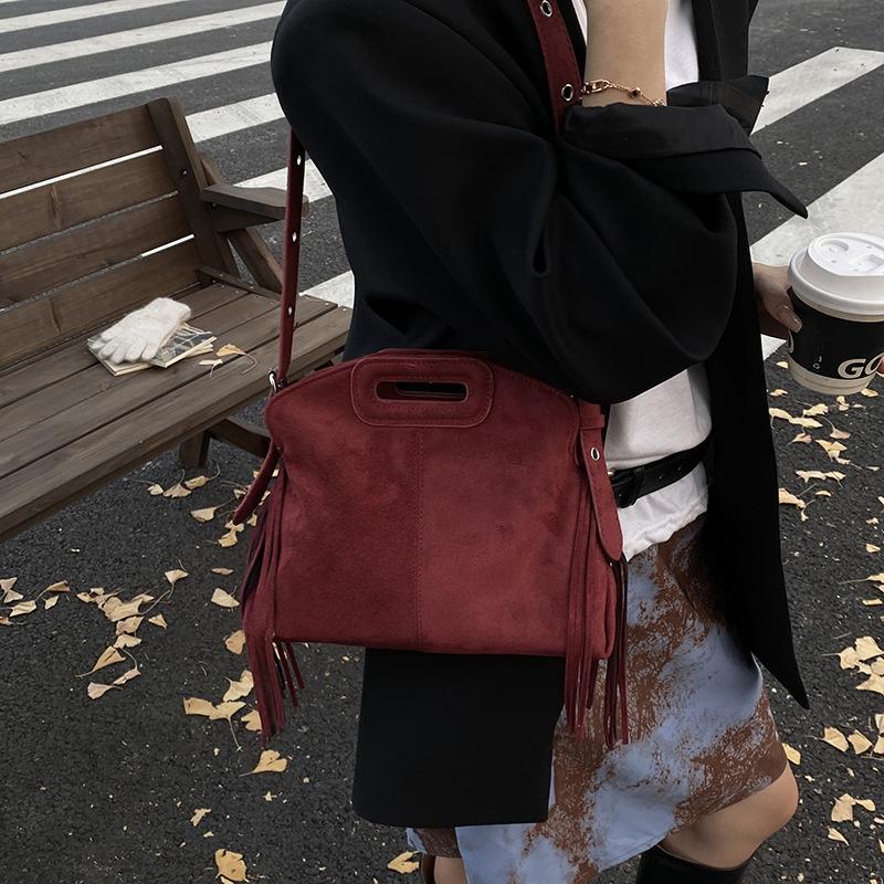 Brand Designer Suede Women's Shoulder Bag Retro Tassel Crossbody Bag Bucket Handbag KTY