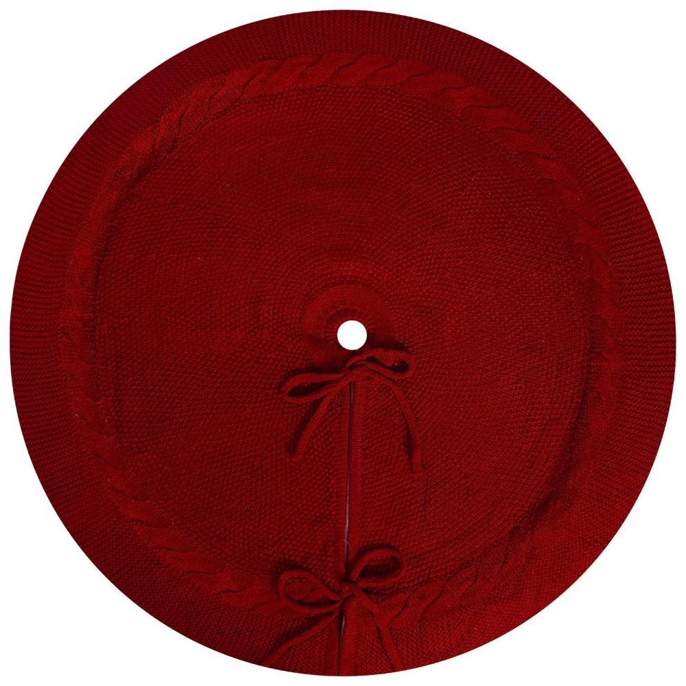 White/Red Knitted Christmas Tree Skirt Polyester Xmas Tree Foot Cover  Wedding