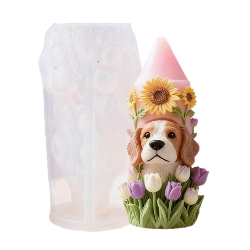 Dog Flower Embossed Silicone Candle Molds Heat Resistant for Resin Casting Making Candle Soap Festival Home Decoration