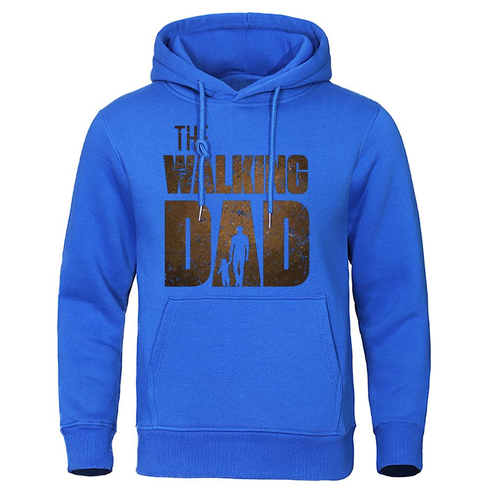 The Walking Dad Holding Daughter'S Hand Print Hoodies Men Casual Loose Tops Loose Fleece Clothes Fashion Pullovers Streetwear
