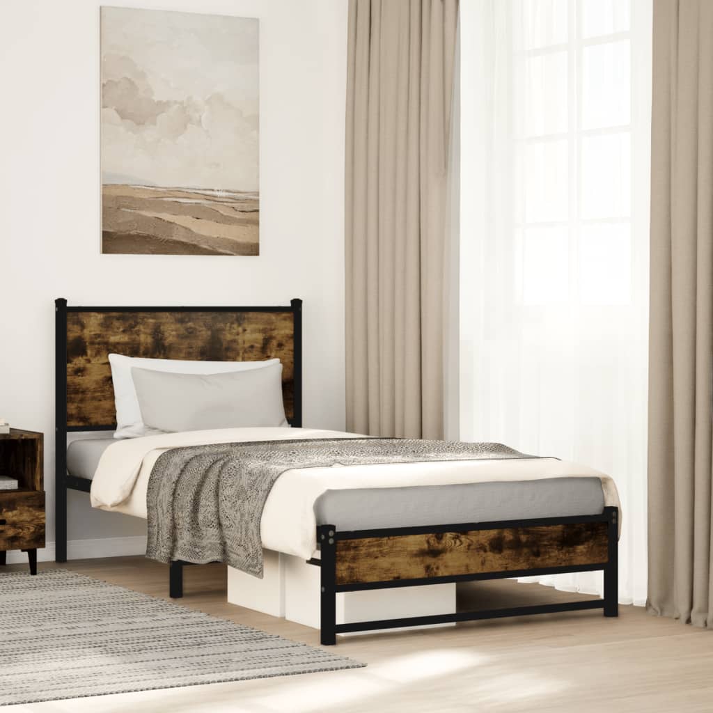 Vidaxl Metal Bed Frame, Without Mattress, Smoked Oak, 75X190 Cm