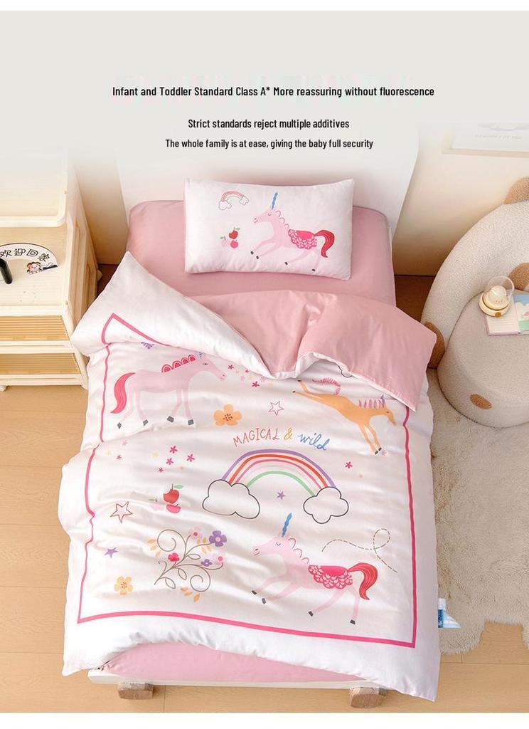 60S Pure Cotton Digital Print Kids' Autumn/Winter Bedding Set: First Day of School Duvet Cover