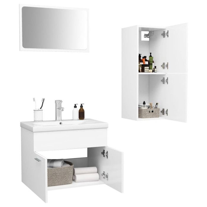 VidaXL Ensemble de meubles de salle de bain Blanc Aggloméré 3071000