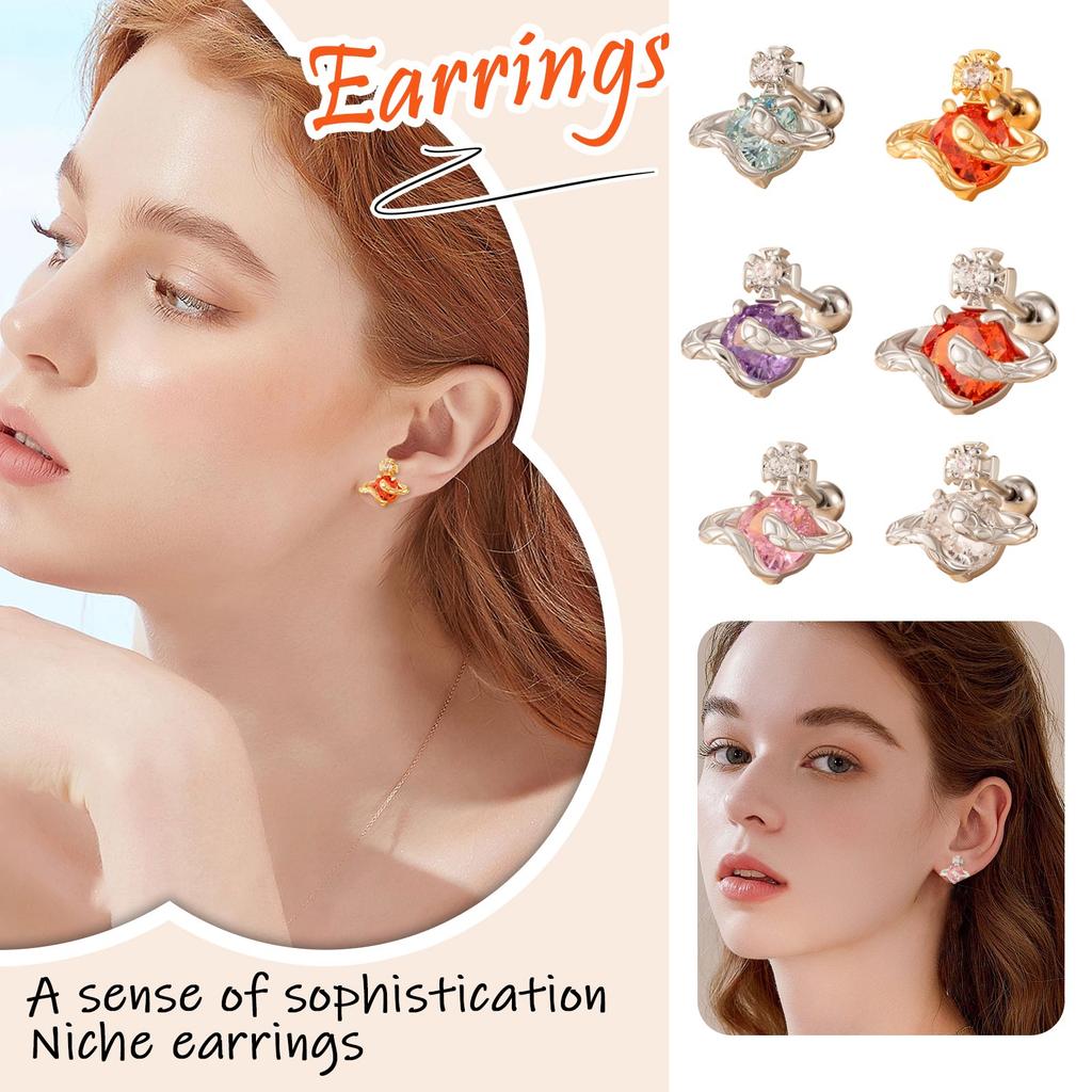 Snake-patterned Saturn Themed Titanium Steel Screw Ear Cartilage Studs & Conch Studs - High-end Unique Couple's Earrings