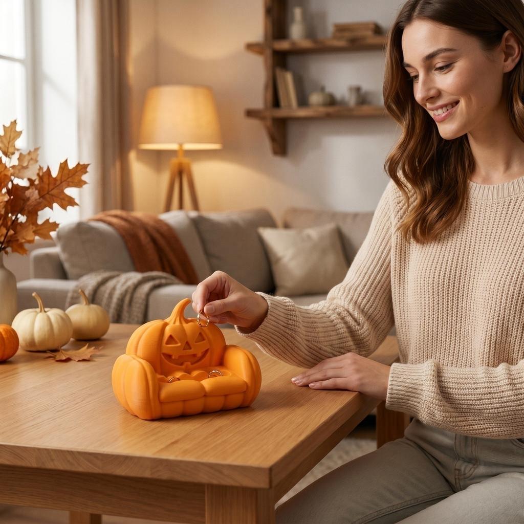 Halloween Pumpkin 3D Printed Jewelry Tray for Couch Side Table Decor
