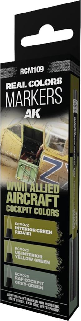 AK Interactive AK Real Color Marker WW2 Allied Cockpit Colors Set Markers for Models RCM109 3-Color Water-Based