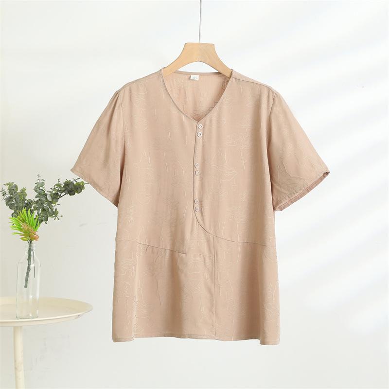 

Женская футболка больших размеров в корейском стиле на лето 2025 года для женщин среднего и пожилого возраста 5XL хаки