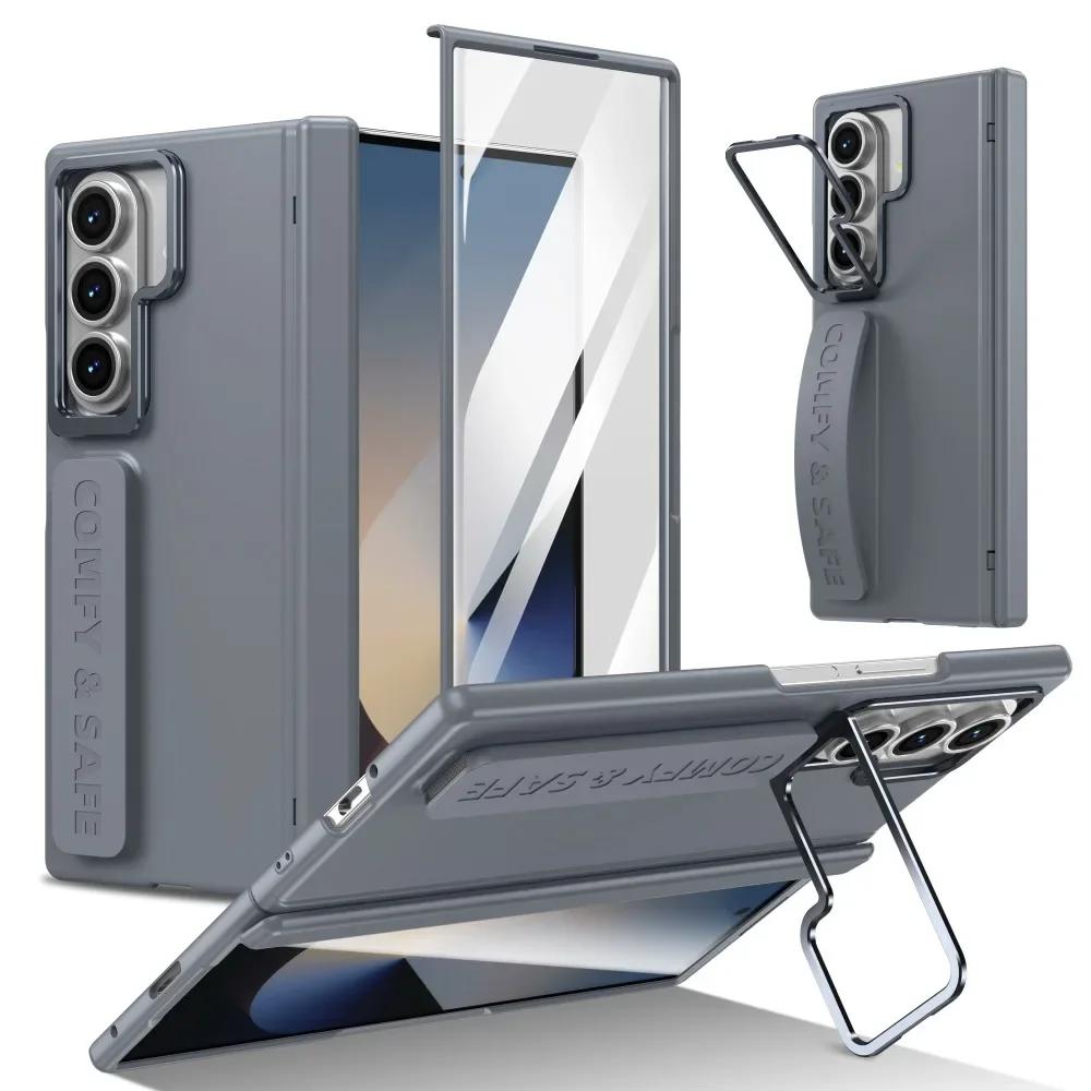 

Невидимая подставка Чехол для телефона для Samsung Galaxy Z Fold 7 6 5 4 3 Пружинный браслет Встроенный Экран Ударопрочная Защитная крышка для задней панели Galaxy Z Fold7 бежевый