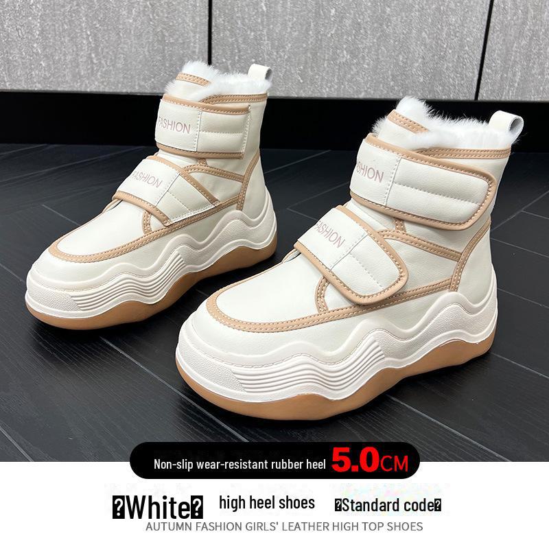 Women's Genuine Leather Thick-Soled Snow Boots, Large Size, Non-Slip, Wool-Lined, 2025 Winter Collection.