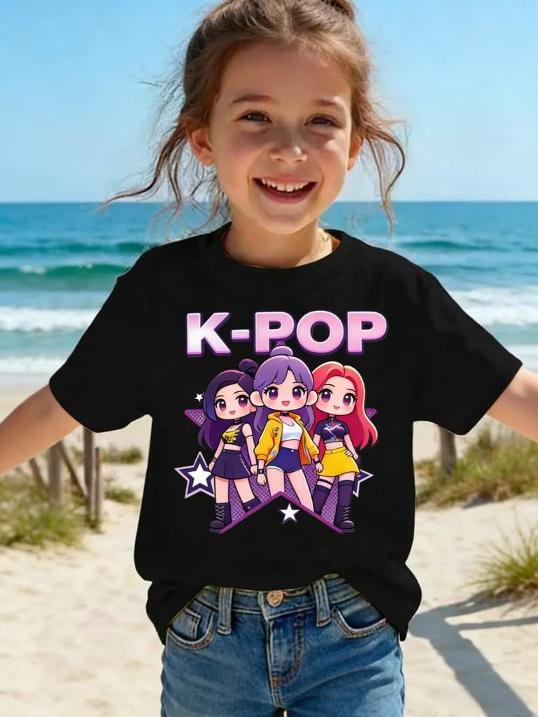 Kpop Children's T Shirt Cartoon Graphic Short Sleeve Summer Comfortable Top Funny Gift for Fans Harajuku T-Shirts Girls Clothes