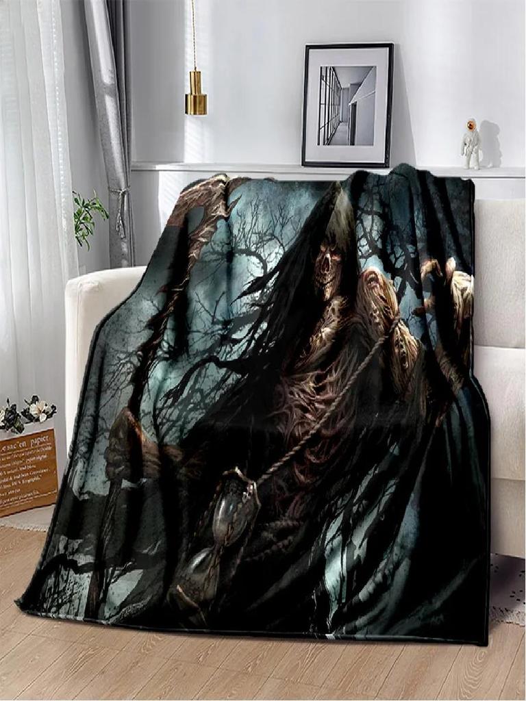 D Grim Reaper Skull Gothic Soft Plush Flannel Throw Blanket for Bedroom Living Room Sofa Picnic Kids