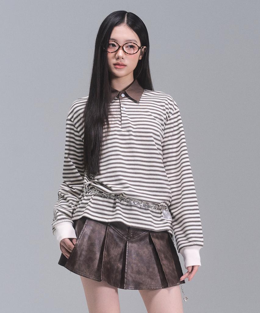 ZEROPLANET Sandy Leather Pleated Skirt [Brown]
