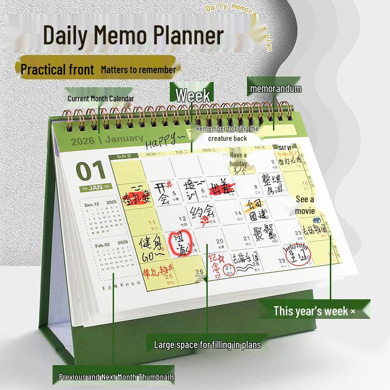 2025-2026 Desk Calendar: Monthly Planner & Memo Organizer