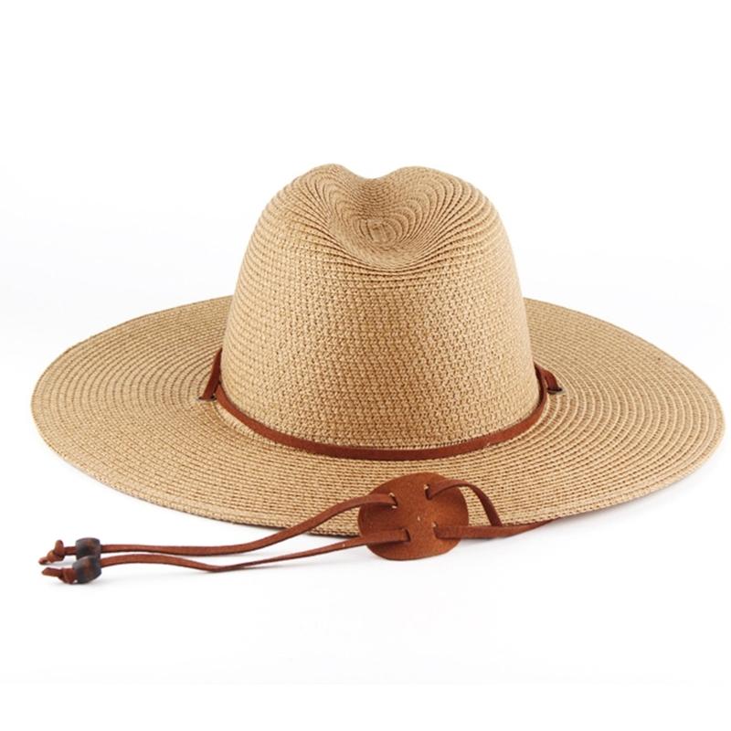 Модная плетенная соломенная шляпа от солнца с защитой от УФ-лучей и регулируемым подбородочным ремешком, широкие поля, шляпа-панама для активного отдыха на пляже хаки