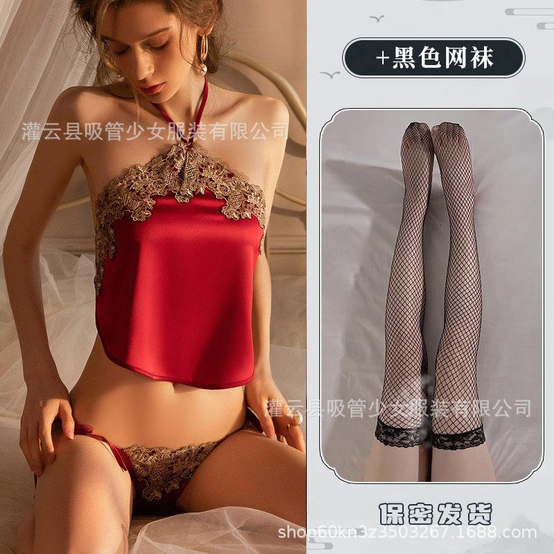 Sex underwear sexy belly pocket large size strap women's belly pocket hanging neck lace satin