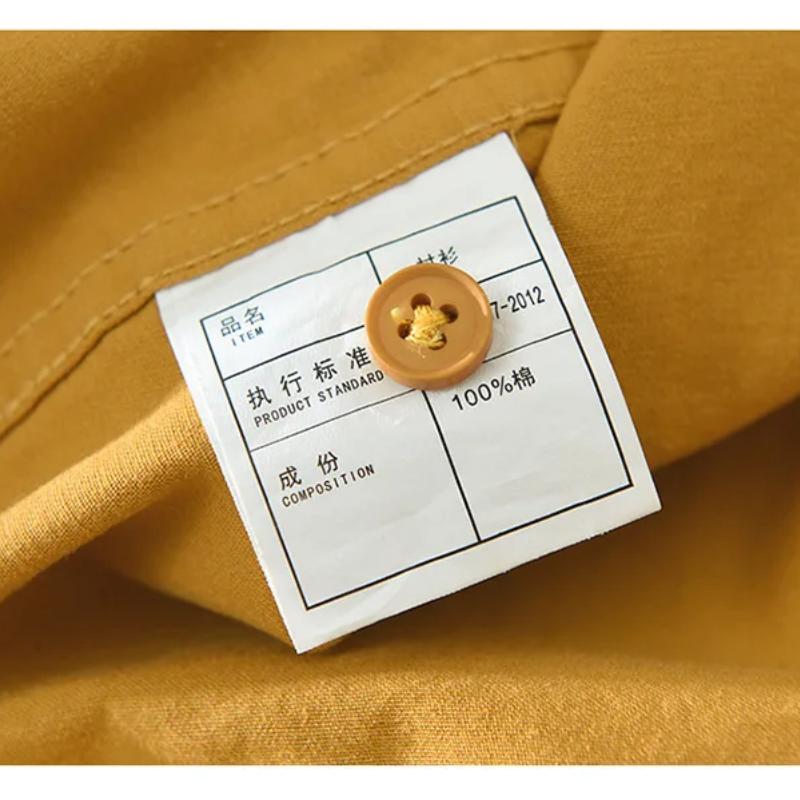 Camisas Cargo Estilo Japonês para Homens Camisa de Verão de Manga Curta 100% Algodão Puro Casual Solta Tops Masculinos Nova Moda Camisa de Bolso Duplo Juventude