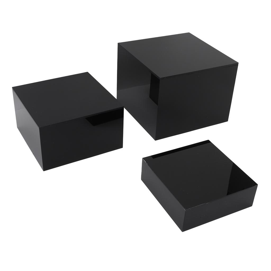 3 Stück Acryl Erhöhungen Displayständer Kubisch Ineinander steckbar für Desserttisch Buffet-Tische Essen Schwarz