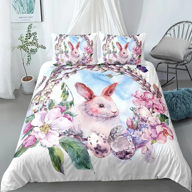 Cartoon Cute DogRabbit Duvet Cover 3D Printed Nordic Bedding Set Pillowcase Double Twin Full Queen King Adult Kids Quilt Cover