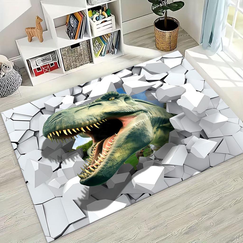 3D Illusion Breaking Wall Dinosaur Animal Series Rug for Bedroom Living Room Sofa Home Doormat Decor,Large Non-slip Floor Mat