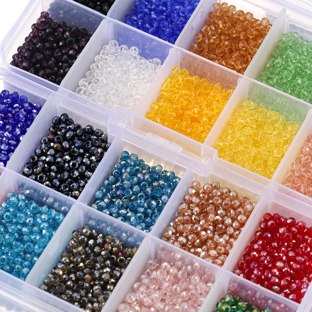 Box Set Faceted Glass Bicone Beads Set Czech Crystal Austria Seed Charm Glass Bead Loose Spacer Beads for Jewelry making DIY