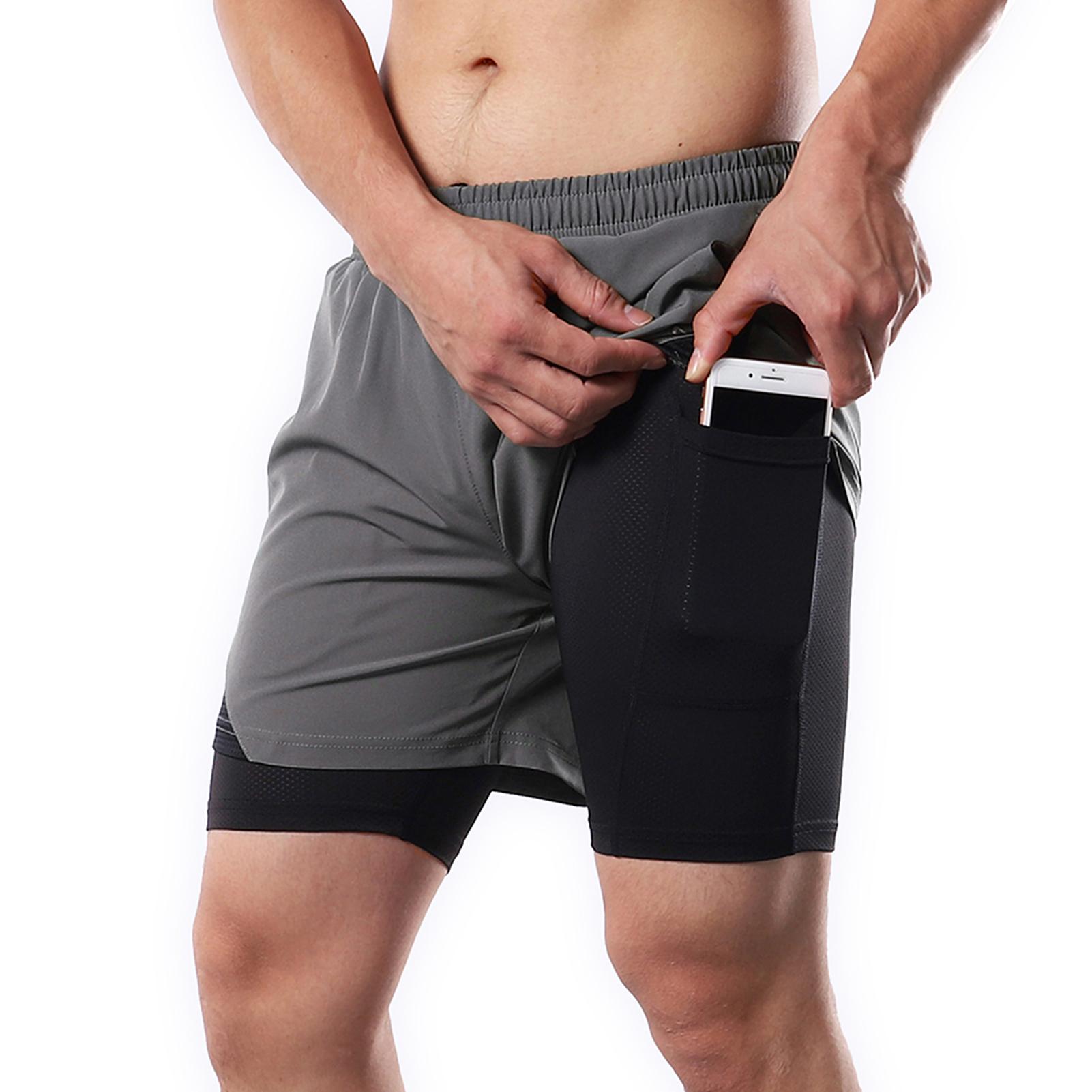 TOMTOP JMS 2-in-1 hardloopshort voor heren met handdoeklussen, sneldrogende trainingsshort voor training in de sportschool M lichtgrijze kleur
