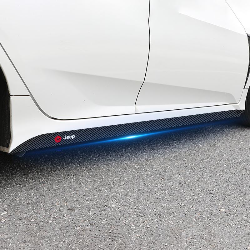 2Pcs Carbon Car Door Side Skirt Sill Stripe Sticker Anti-scratch Refit Sticker for Jeep JK Gladiator Compass Renegade Grand Cherokee Wrangler
