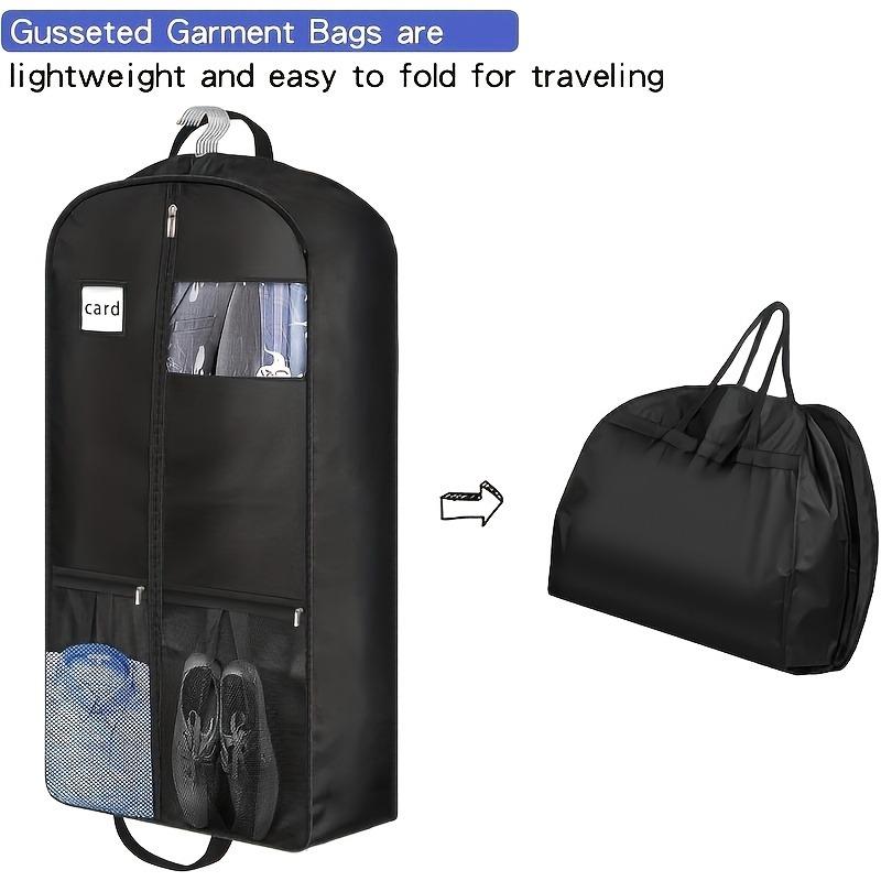 Travel Suit Bag with Zipper Closure, Gusseted Hanging Clothes Storage Organizer and Pocket for Shirts, Coats, Dresses