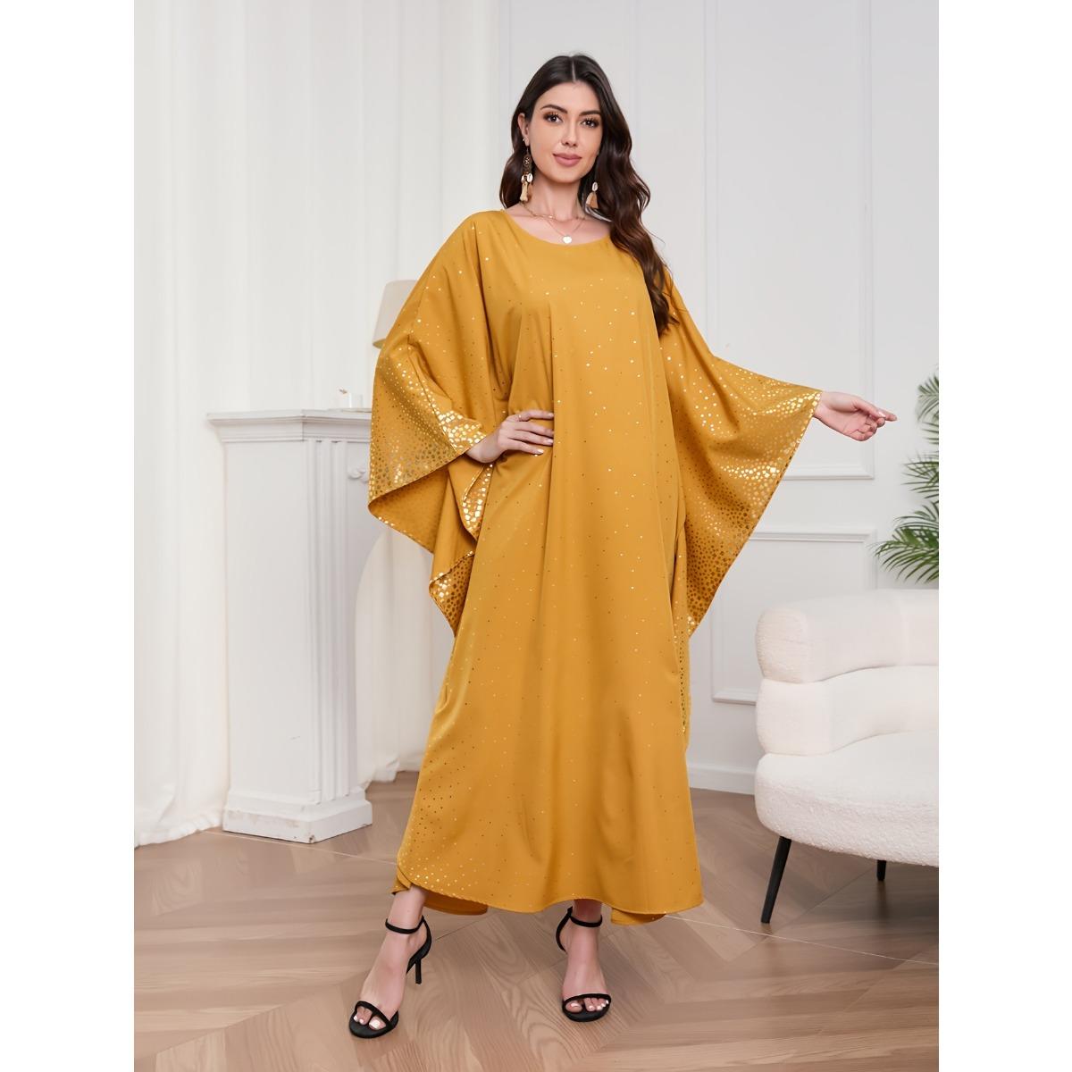 

Кафтан с круглым вырезом и цветочным принтом Рамадана, элегантное платье макси с рукавами «летучая мышь», женская одежда One-size